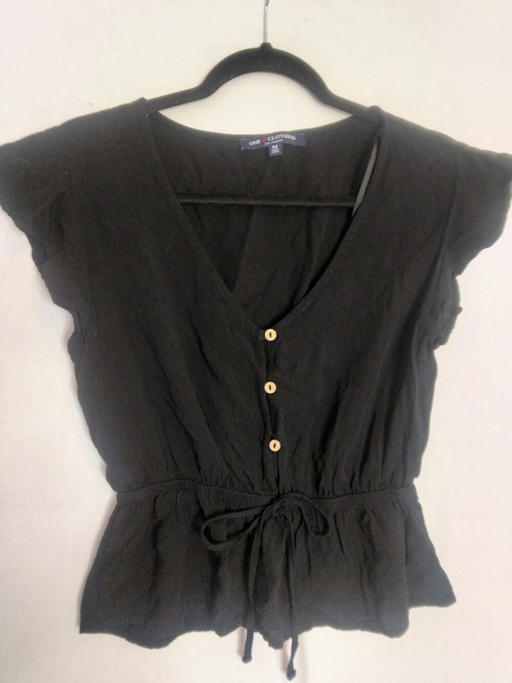 One Heart Clothing Peasant Top Sz M Smocked Waist Ruffle Sleeve Boho Dark Fairy